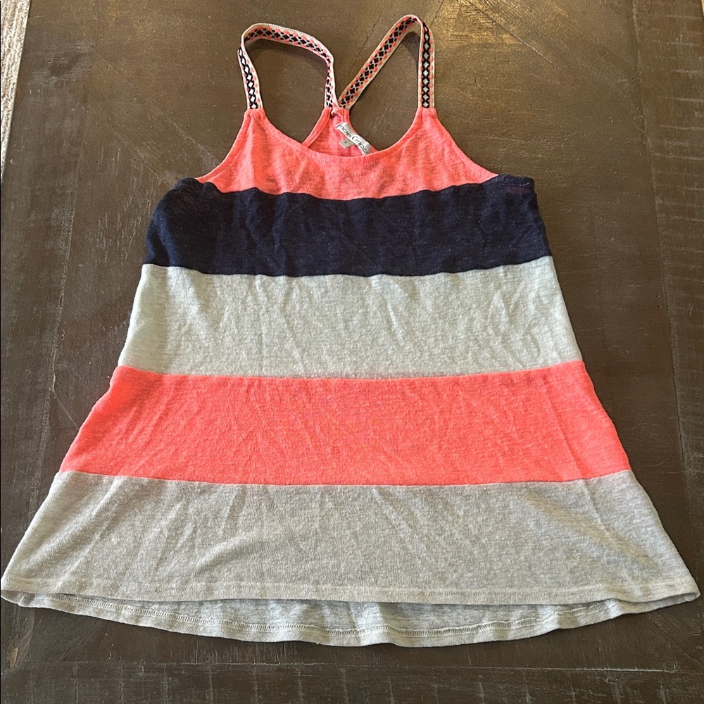 Moa Moa Coral Pink Tank Top with Patterned Straps